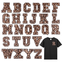 Patchs thermocollants écologiques à imprimé léopard de 6 cm avec broderie de lettres, 26 lettres de l'alphabet en chenille étoilée pour vêtements DIY