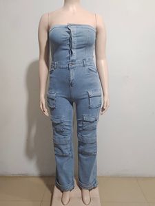 Combinaison en jean sans manches avec plusieurs poches pour femme – Nouvelle collection en gros - Product Image 5