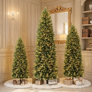 <span class=keywords><strong>Sapin</strong></span> de Noël <span class=keywords><strong>artificiel</strong></span> amincissant de 2,1 m (7 pieds) type Fraser Fir pré-éclairé, avec 350 lumières claires et 1188 pointes de branches réalistes et denses - Product Image 1