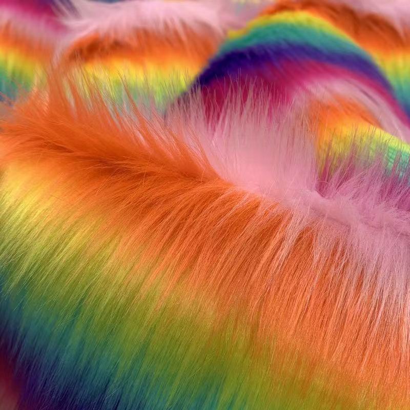 5/6 colori jacquard peluche arcobaleno lungo mucchio di pelliccia tessuto artificiale pelliccia sintetica tessuto molto morbido uno