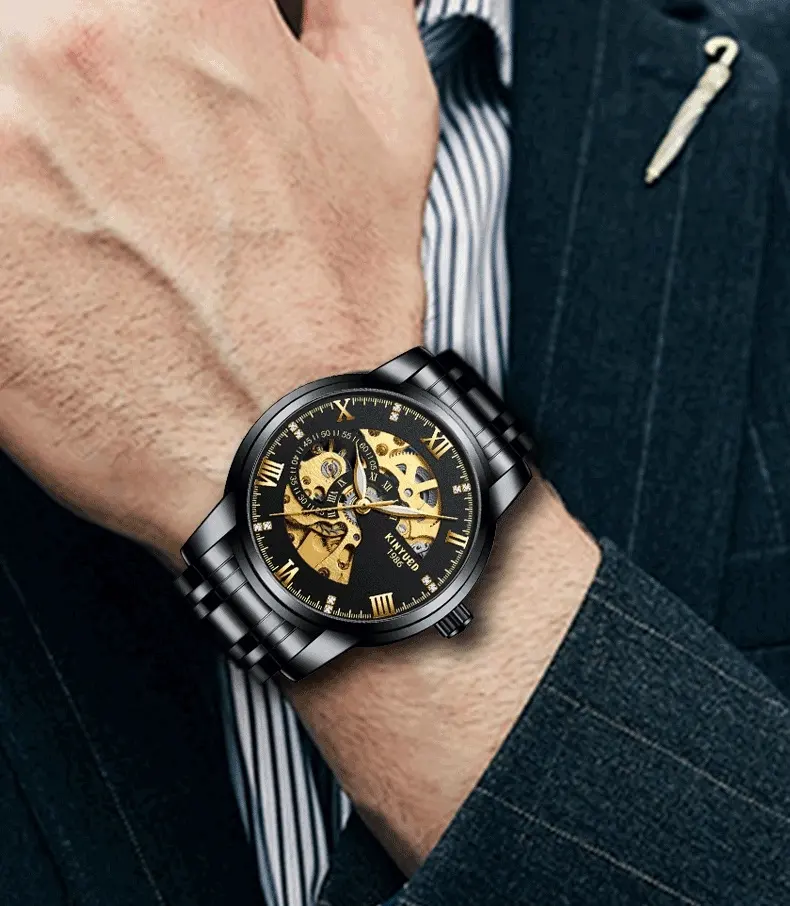 ファッションウォッチ男性防水スリムメッシュストラップミニマリスト腕時計男性用機械式時計時計レロジオMasculino