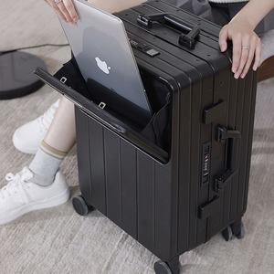 2024 חדש לנשים 20 אינץ 'מזוודת tsa מנעול אלומיניום רב תכליתיים מסגרת אלומיניום טרולי חזית פתיחת תיק נסיעות רחב - Product Image 4