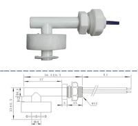 Usine M12 M16 Commutateur de niveau d'eau à flotteur horizontal en plastique de 1/2 pouces/capteur de niveau de liquide monté sur le côté pour alarme de réservoir d'huile d'eau