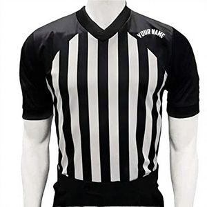 Camiseta de Árbitro a Rayas Blancas y Negras para Hombre, Manga Corta, Malla de Poliéster, Cuello en V, Uniforme Deportivo Oficial, Camisetas Deportivas con Logotipo Personalizado - Product Image 1
