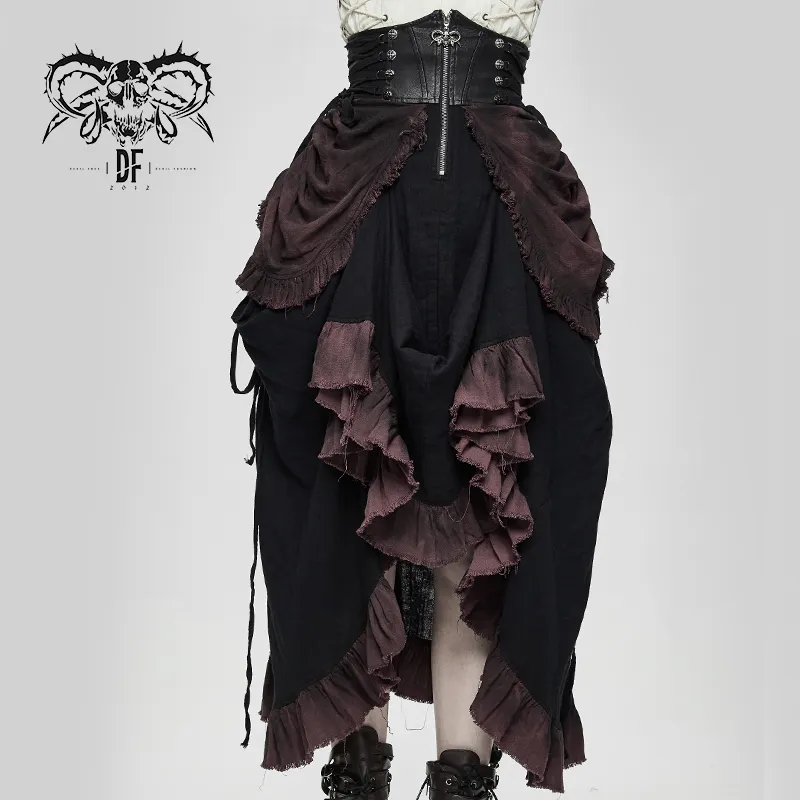SKT094 festival corset waist burgundy printed steampunk elegant women pleated long bud skirts