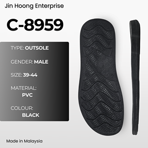 Jin Hoong Men C-8959 Semelle extérieure en PVC noir résistante à l'eau, antidérapante, durable, épaisseur 25 mm, fabriquée en Malaisie - Product Image 1