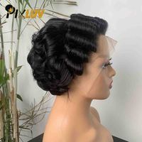 Peluca de Cabello Humano con Frente de Encaje # Encaje Transparente HD 13x4 1B para Cabello Rizado Natural Negro Virgen Brasileño Sin Pegamento Doble Trama para Mujer