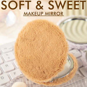 Cute Fluffy Plush <b>Compact</b> <b>Mirror</b> Round Soft Faux Fur Folding Dual Sided Pocket Makeup <b>Mirror</b> HD Glass Multi Color - Product Image 3
