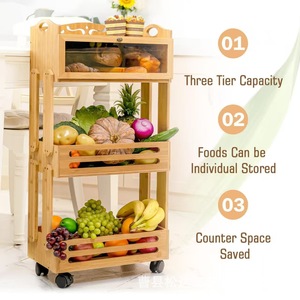 Modern minimalist bamboo shelf, multi-tiered floor-<b>standing</b> <b>vegetable</b> and fruit storage rack, solid wood movable storage rack - Product Image 3