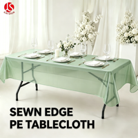 Nappe rectangulaire en plastique PE jetable, imperméable, écologique, couleur vert sauge, avec bords cousus, pour mariage, anniversaire, banquet