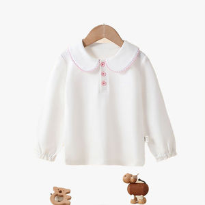 เสื้อโปโลเด็กสีพื้น ปักลายสำหรับเด็กผู้หญิง เสื้อซับในสีขาว ชุดนักเรียน เสื้อผ้าฝ้ายแท้ ระบายอากาศได้ดี - Product Image 4