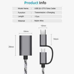 2-in-1 Type-C <strong>USB</strong> OTG Adapter <strong>Cable</strong> Micro <strong>USB</strong> <strong>USB</strong> <strong>2.0</strong> Connectors Nickel Plated PVC 15CM 12 Months Warranty Mobile Phone <strong>Printer</strong> - Product Image 6