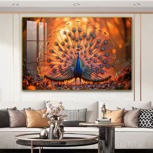 Stampa HD su misura <span class=keywords><strong>immagini</strong></span> animali pavone per la decorazione della casa ristorante soggiorno pareti arte cristallo porcellana pittura LED - Product Image 2