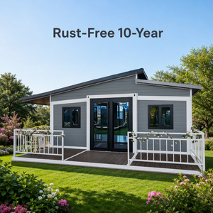 Casa Prefabricada de Playa de 20 pies, de Una Planta, Resistente a la Oxidación, Estilo Costero, con Terraza de <span class=keywords><strong>Madera</strong></span>, Techo a Dos Aguas, Barandilla, Revestimiento Blanco, para la Orilla del Mar - Product Image 2