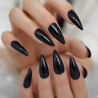 Dièse noir Conçu Faux Ongles Medium Adulte Foncé Brillant Ongles Artificiels Conseils Acrylique Pleine Courbe Pratique Faux Ongles