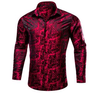 Casual Fashion Herren Paisley Jacquard Slim Fit Langarm Button Up Kleid Button Down <span class=keywords><strong>Shirt</strong></span> Klassisches Rot Schwarz Seide Herren hemd - Product Image 2