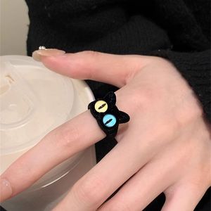 Japanese and Korean style fun and cute quirky big-eyed cat open <b>ring</b> with cartoon minimalist flocked index <b>finger</b> <b>ring</b>. - Product Image 2
