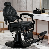 Fauteuil de barbier vintage en acier avec pompe hydraulique professionnelle, repose-pieds réglable et siège en cuir véritable - rétro
