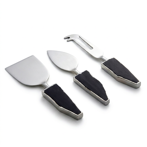 Ensemble de couteaux à fromage et à découper en métal, ustensiles de cuisine, manche en agate noire, qualité supérieure, pour usage hôtelier et restauration - Product Image 1