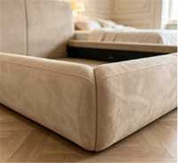 Lit double en tissu haut de gamme, style minimaliste italien, pour chambre principale, design moderne, idéal pour mariage, avec finition 'Blast Biscuit'