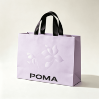 Sac cadeau en papier avec logo personnalisé, poignée en ruban de satin, fleur en relief, finition mate lavande, sac de shopping, sac d'emballage pour bijoux, vente en gros