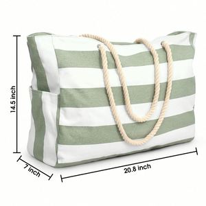 Bolsas de Playa Portátiles para Mujer, Bolsa de Lona Impermeable Grande para Piscina, con Cierre, Bolsa de Compras Grande de Algodón al por Mayor - Product Image 4