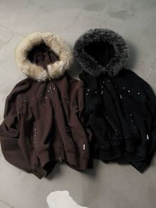 Sudadera con Capucha de Felpa con Capucha de Piel Sintética, Estilo Vintage, Talla Grande, para Hombre, con Cuello Desmontable y Cremallera - Product Image 1