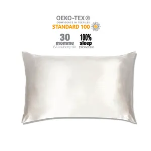 Funda de almohada de satén de seda mulberry 100% natural, suave como funda de almohada bordada personalizada, venta al por mayor - Product Image 1