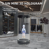 Boîte de présentation numérique interactive IA cylindrique miniature de 5,5 pouces avec projection holographique 3D pour usage intérieur, cadeau OEM