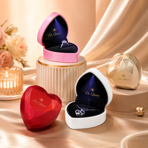 Custom Logo Heart Shaped LED <b>Ring</b> <b>Box</b> with Velvet Lining for Engagement Proposal Wedding Jewelry Gift Packaging <b>ring</b> packaging - Product Image 1