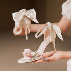 Sandales à talons hauts pour femmes, 6CM/8CM, pour fêtes et mariages, avec perles et fleurs - Product Image 2