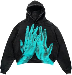 Felpa <span class=keywords><strong>con</strong></span> Cappuccio da Uomo DCY in Cotone, Lavaggio Acido, Design Vintage <span class=keywords><strong>con</strong></span> Grafica <span class=keywords><strong>Scheletro</strong></span>, Pullover Pesante - Product Image 3
