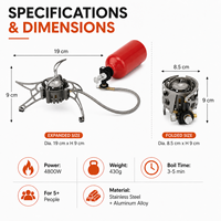 Réchaud de camping portable en acier inoxydable, double combustible propane/butane/gaz, brûleur grande capacité pour la cuisson en groupe