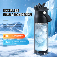 Envío Rápido, Botella de Agua Deportiva de 32 oz, Libre de BPA, 100% a Prueba de Fugas, con Tapa de Pajita 4 en 1, Termo de Viaje para Deportes al Aire Libre