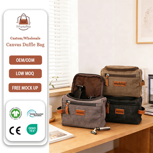Sac de toilette en toile et <span class=keywords><strong>cuir</strong></span> de luxe avec logo personnalisé, organiseur de rasage pour <span class=keywords><strong>homme</strong></span>, sac cosmétique minimaliste, sac de voyage imperméable - Product Image 1