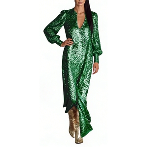 ชุดเดรสแม็กซี่ประดับเลื่อมสำหรับผู้หญิง - ชุดราตรีคอวีแขนยาวแฟชั่น - Product Image 5