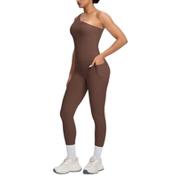 Set Olahraga Tank Top Satu Bahu Model Ketat, Bahan Halus Seperti Kulit, dengan Kantong - Dua Potong untuk Lari, Fitness, dan Yoga