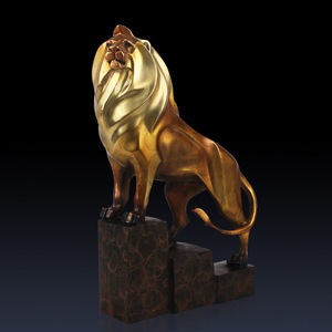 Brass Lion Figurine Golden Bronze Office Desk Decoration Gift Creative Art Sculpture - Product Image 2