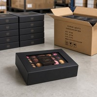 Boîte cadeau en papier noir mat avec fenêtre, couvercle rabattable, logo doré personnalisé, emballage premium pour truffes, OEM, marque privée, vente en gros