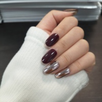 Groothandel 24 stuks wijnrood chroom zilver opzetnagels ABS zelfklevend herbruikbare kunstnagels salon OEM op maat