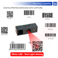 Module de scanner de codes-barres QR LED rouge, vente chaude, léger (1g), fin (3mil), 2D 1D TTL232 USB blanc (625nm) -20 ℃   à 55 ℃   200 scan/secondes