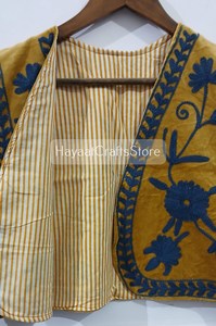 Gilet brodé, gilet moutarde, gilet en velours, gilet formel, gilet bohème, gilet ethnique, gilet indien brodé à la main, broderie indienne - Product Image 3