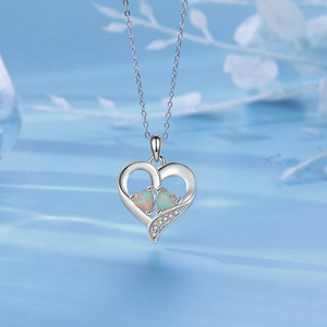 S925 Sterling Silver Rhodium Plated Dainty Double Heart <b>Opal</b> Pendant <b>Necklace</b> CZ Accents Trendy Engagement Wedding Party Jewelry - Product Image 3