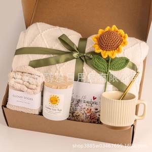 Popular Sunshine Encouragement Sympathy <b>Gift</b> Basket Scented <b>Candle</b> Blanket Notebook Mug <b>Set</b> for Business for Valentine's Day - Product Image 2