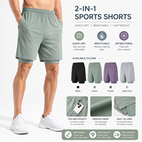 Shorts de course 2-en-1 pour hommes à taille élastique, poches latérales, séchage rapide, respirants, avec doublure intérieure personnalisable OEM pour la gym, le fitness et l'entraînement sportif