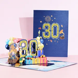 Tarjeta de cumpleaños 30 con sobre, tarjeta emergente 3D de aniversario de boda, tarjeta de feliz cumpleaños para niñas, niños, amigos, tarjeta de regalo romántica