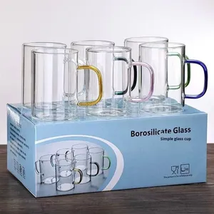 Tasses à <span class=keywords><strong>eau</strong></span> en <span class=keywords><strong>verre</strong></span> épaissi, six couleurs, poignées latérales, tasse à café résistante à la chaleur avec poignée - Product Image 1
