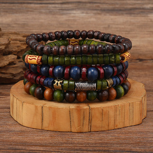 <span class=keywords><strong>Bracelet</strong></span> de perles mixtes en bois multicolores de style ethnique DIY <span class=keywords><strong>Bracelet</strong></span> de perles multicouches pour hommes en gros N25622 - Product Image 4