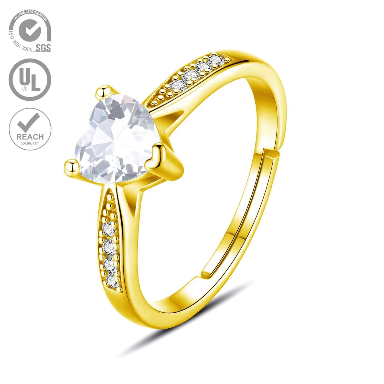 925 Sterling-Silber 18K Gold Plattiert Schmuck Engagement-Ring für Frau Gold Herzwürfel Zirkonsringe für Damen