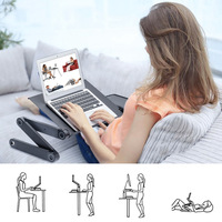 Support pour ordinateur portable en aluminium réglable à 360°, pliable, ergonomique, avec ventilateur de refroidissement et tapis de souris pour lit, canapé, bureau